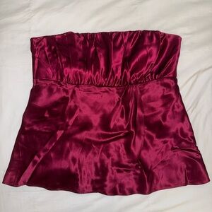 Vintage LOFT Satin Strapless Top in Deep Red